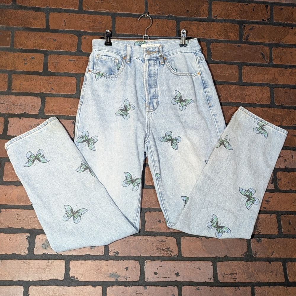 Pacsun Women's 4 High Rise Dad Jeans Butterfly Print 100% Cotton Button Fly Y2K
